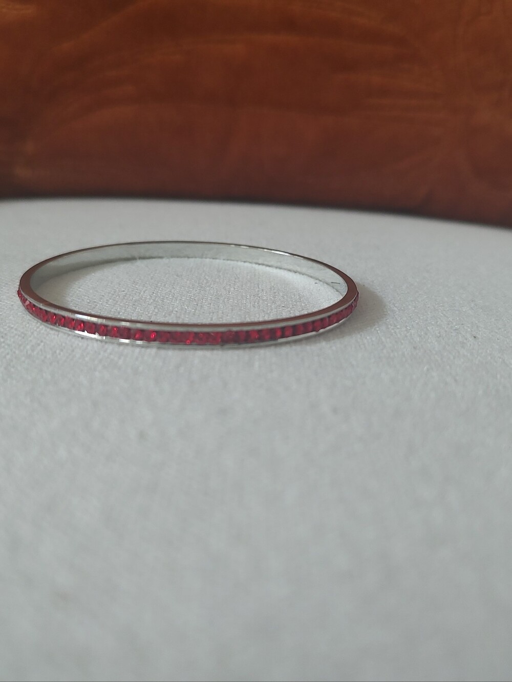 New Silver Plated Bangle Bracelet with Red Crystal Accents